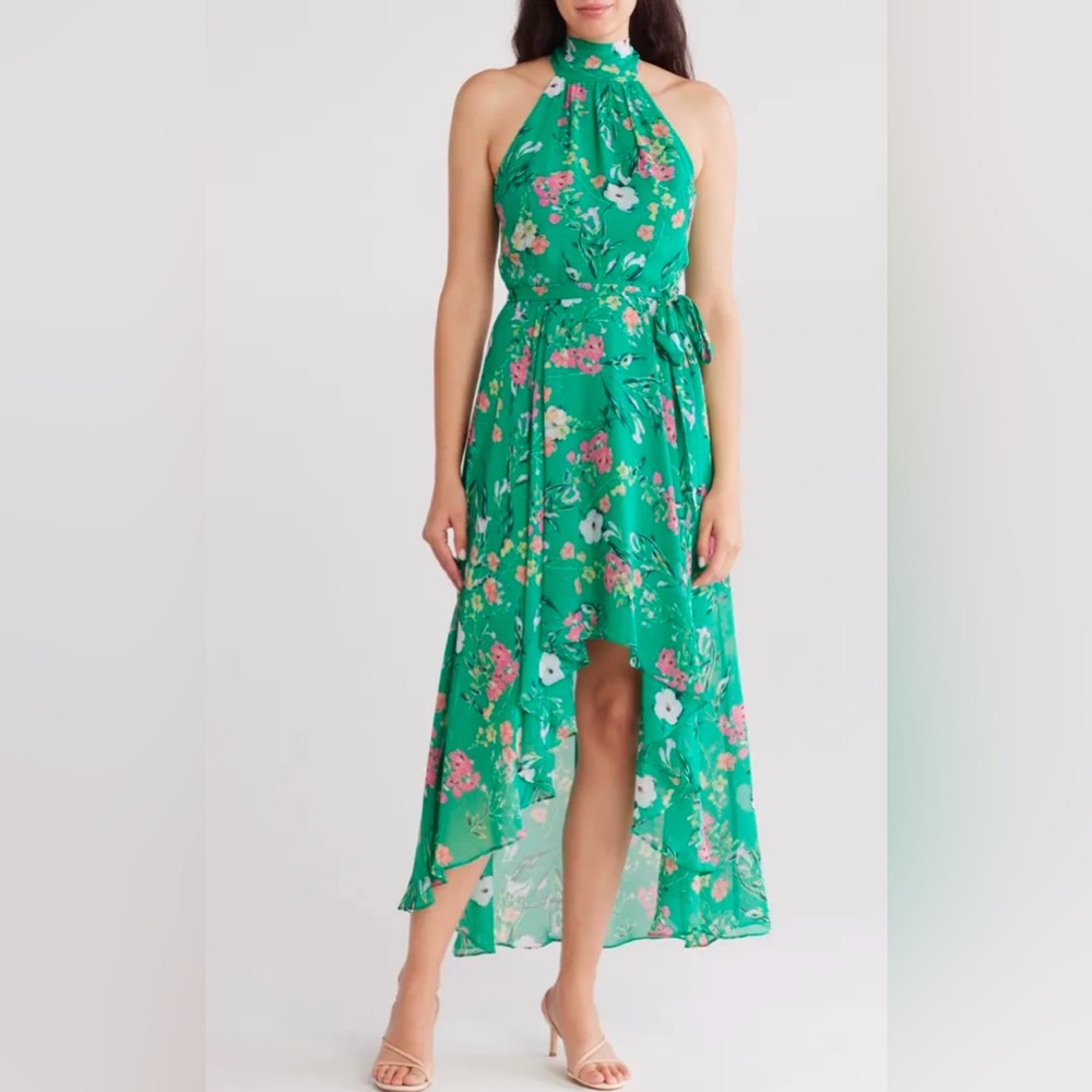 Eliza J Emerald Floral High Low Dress
